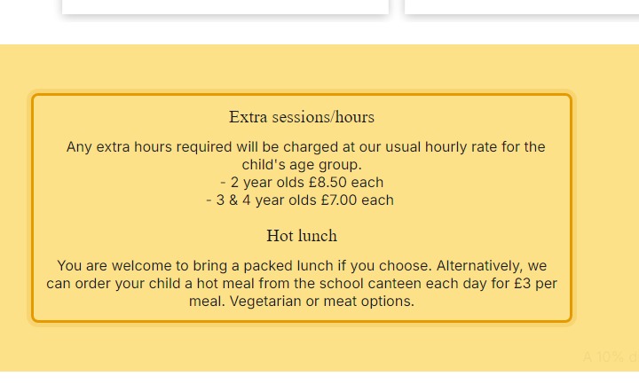 The fees as published on wagtailsnursery.com/fees-and-funding