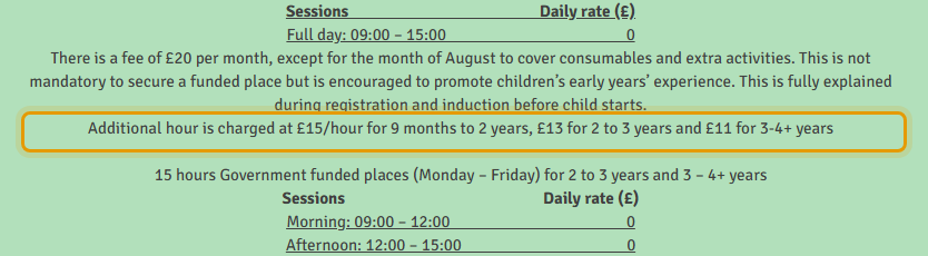 The fees as published on a-perfect-start.co.uk/fees