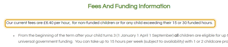 The fees as published on weaverthorpe-preschool.co.uk/fees.html