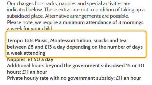 The fees as published on whetstonemontessori.co.uk/admission-and-fees