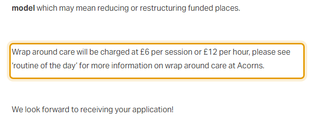 The fees as published on widcombeacorns.co.uk/working-together-1