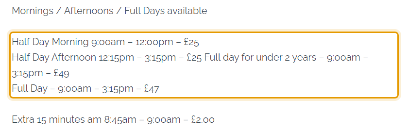 The fees as published on wilfordvillageplaygroup.co.uk/pre-school-age-groups