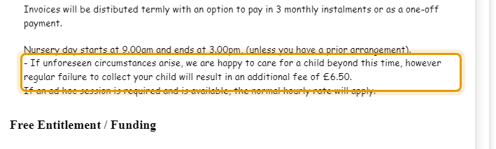 The fees as published on windrushnursery.co.uk/fees