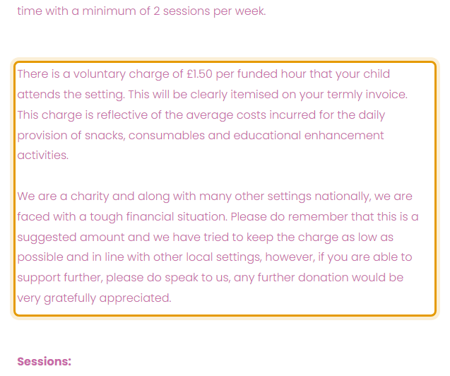 The fees as published on winsleyacornspreschool.co.uk/sessions-and-fees