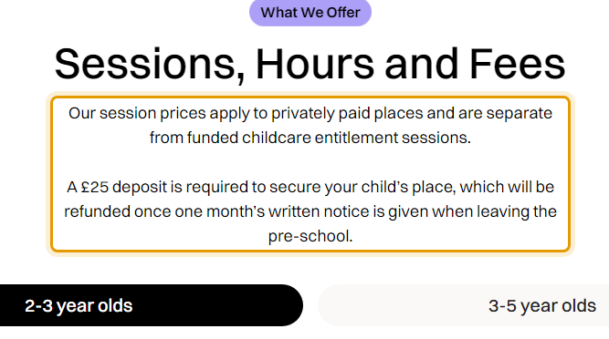 The fees as published on woodlandspreschoolhemel.com/sessions-enrolment-and-…