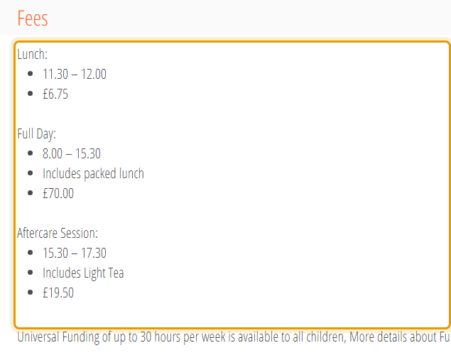 The fees as published on woodstreet-forestschool.com/fees