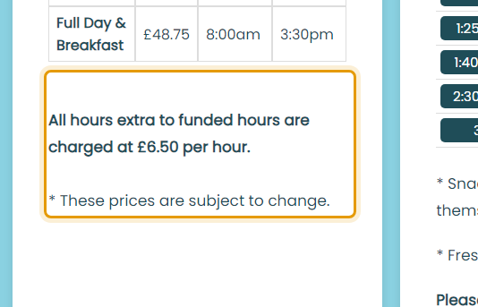 The fees as published on yaddlethorpe-preschool.co.uk/about-us.php