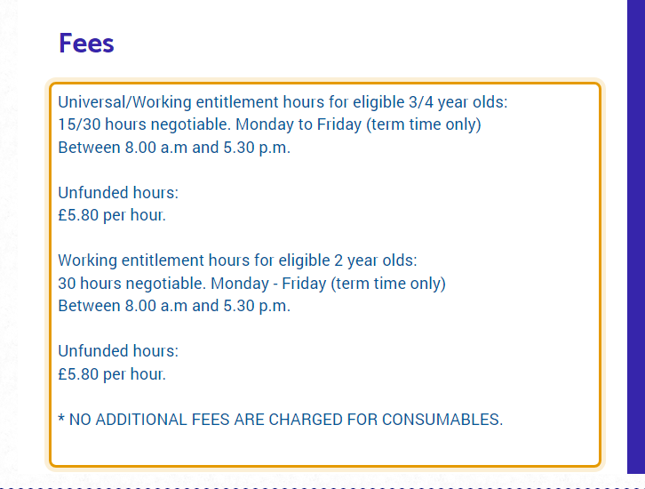 The fees as published on holmedale-preschool.co.uk/opening-hours-term-dates-…