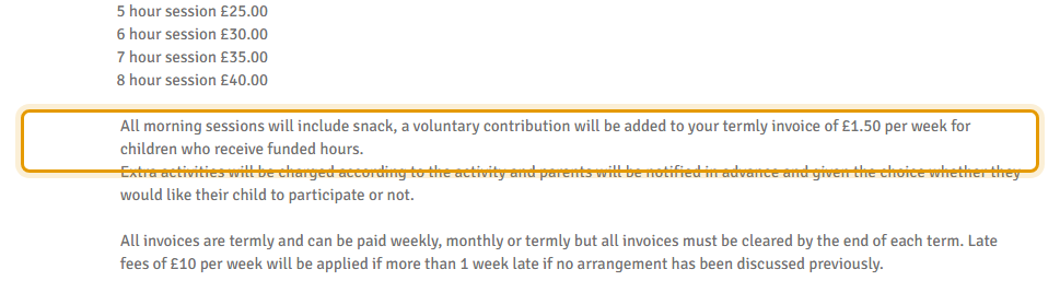 The fees as published on holytrinitypre-school.co.uk/sessions
