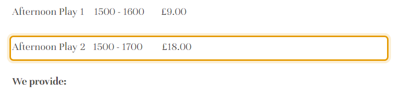 The fees as published on littleacornschildcare.uk/pricing-2