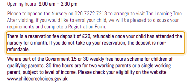 The fees as published on thelearningtreenursery.org/fees