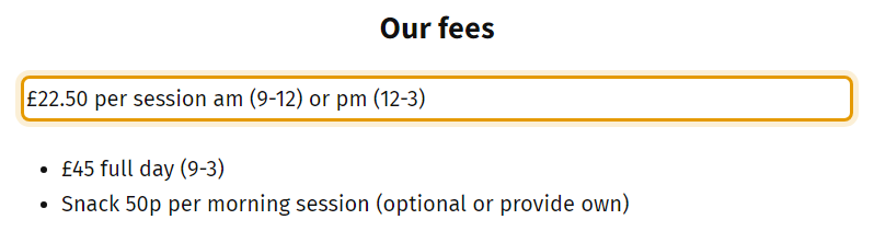 The fees as published on adventureplayschool.co.uk/funding-and-fees