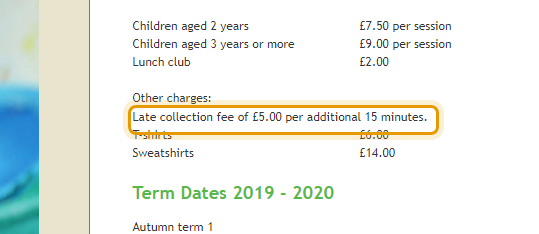 The fees as published on busybeemillbrook.co.uk/fees.htm