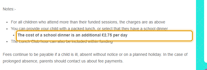 The fees as published on bramfieldpreschool.co.uk/our-fees-and-funding