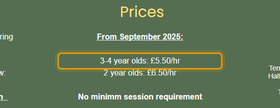 The fees as published on condoverpreschool.co.uk