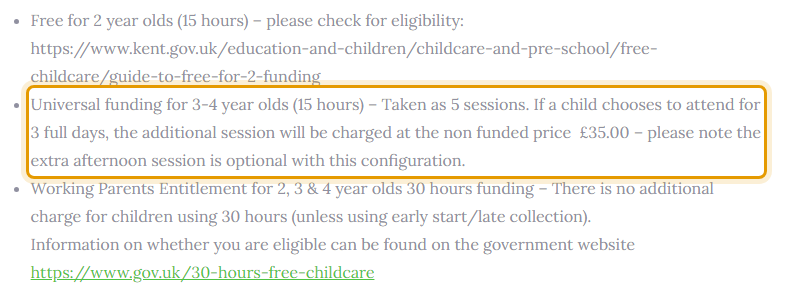 The fees as published on idehillpreschool.org/kent-quality-mark-accreditation