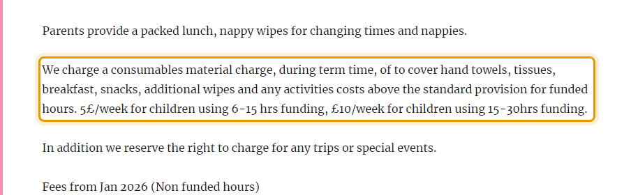 The fees as published on ivercommunitychildcare.wordpress.com/fees