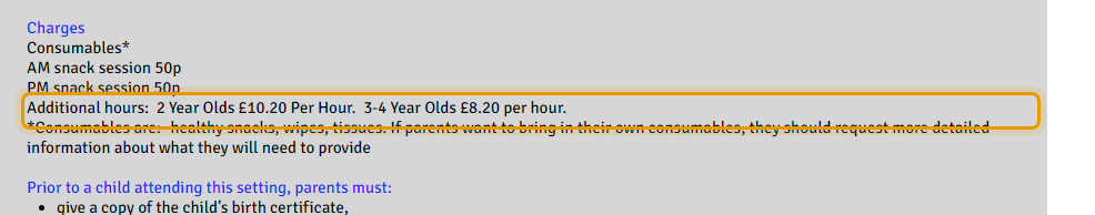 The fees as published on ark-preschool.co.uk/funding-admissions